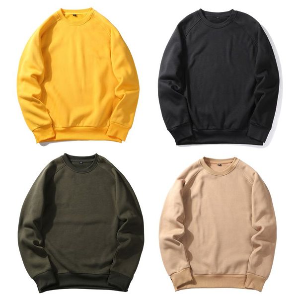 

men boys plus size autumn long sleeve sweatshirt brushed lining solid color pullover casual loose crewneck streetwear s-2xl, Black