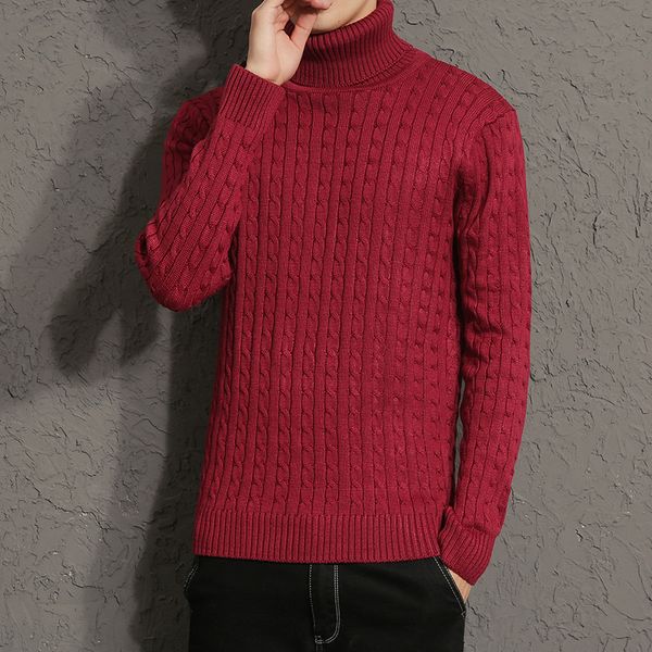 

new autumn and winter men's fashion casual solid color twist sweater pullover turtleneck warm simple slim sweater gcds, White;black