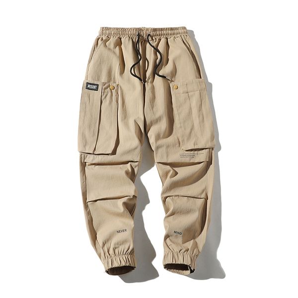 

streetwear casual joggers men cotton slim mens pants big-pocket 2020 spring solid ankle-length harem pants men, Black