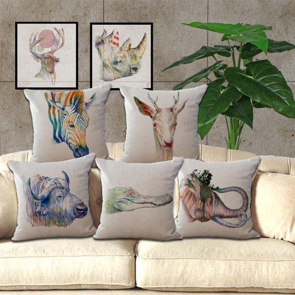 

color painting pillow covers giraffe zebra shark elephant animal printed square pillowcase linen throw pillow case