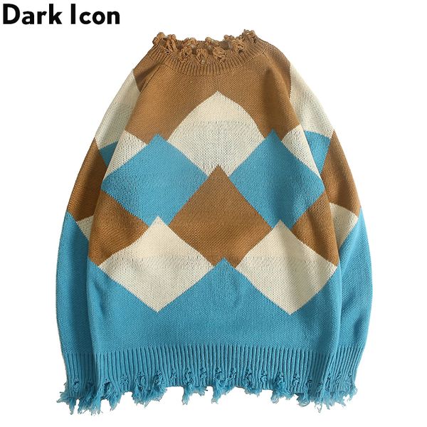 

dark icon geometric ripped pullover sweater men 2019 autumn casual men's sweater 2colors, White;black