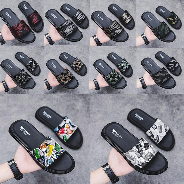 

10 colors men's shoes sandals and slippers printing gradient tide brand ins home slippers flip flops non-slip personality outdoor beach, Black