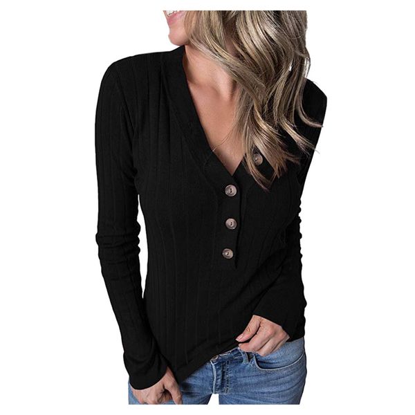

vintage women sweater warm brief polyester sweaters cvintage black solid v-neck long sleeve button up ribbed loose pullover, White;black