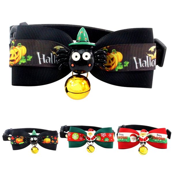 

pet dog cat collar bow tie with bells pet christmas halloween handmade bowknot dog collar dogs supplies