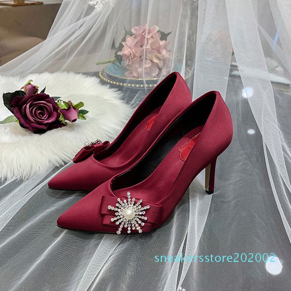 

luxury woman wedding shoes high heels rhinestone silk woman pumps pointed toe brand party shoes heels plus size new arrival s02, Black