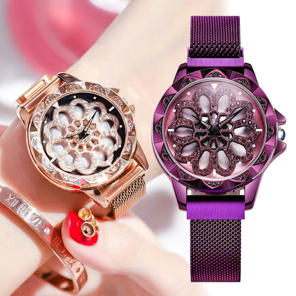 

nakzen brand gyro rotating dial mesh steel strap women quartz watch female clock japanese movement waterproof ladies watches, Slivery;brown