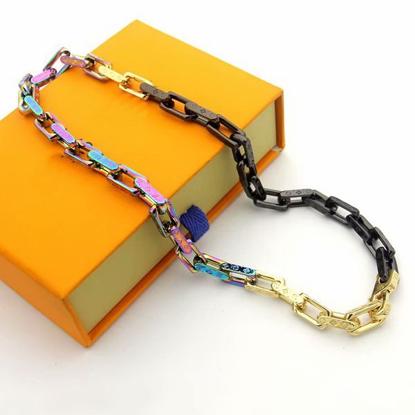 

fashion new arrive men 316l titanium steel engrave four leaf flower colored v letter 18k plated gold thick necklaces, Silver