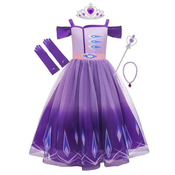 

muababy purple dress for girl halloween party gown kids summer off shoulder costumes inspired snow queen fancy clothes, Red;yellow