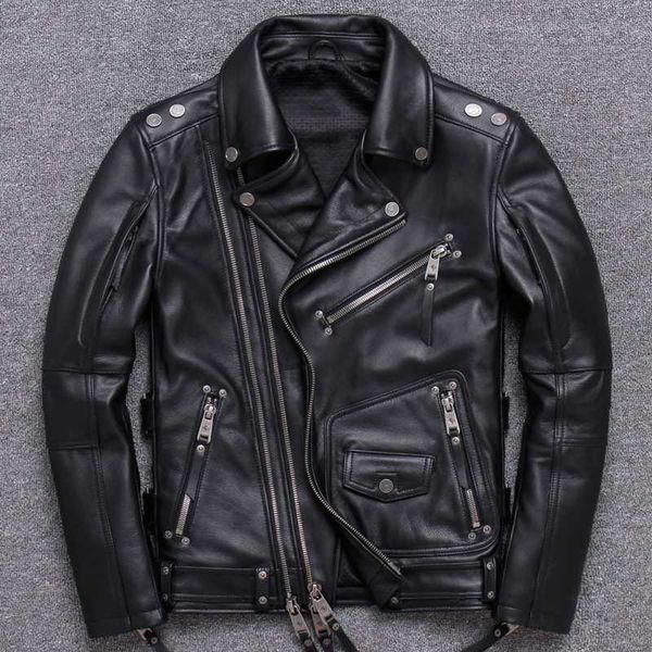 

2020 глава layer pure коровьей мужской локомотив куртка из натуральной кожи одежда короткий фонд сыпучие пальто косой моды, Black