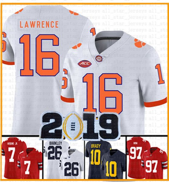 NCAA Clemson Tigers Trevor Lawrence Travis Etienne Jr. American Football Trikot 2019 Patch-Trikots Herren Erwachsene Tom Brady Saquon Barkley 2020