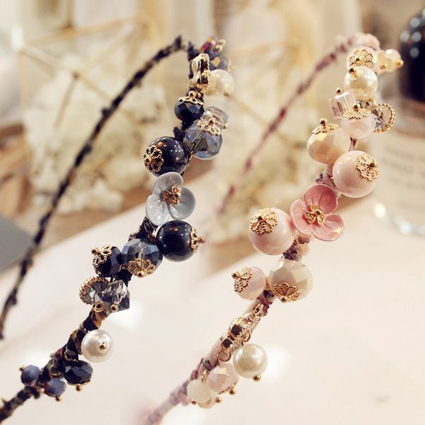 

hair clips fashion crystal bead flowers cloth hoop headband women girls small fresh style band accessories