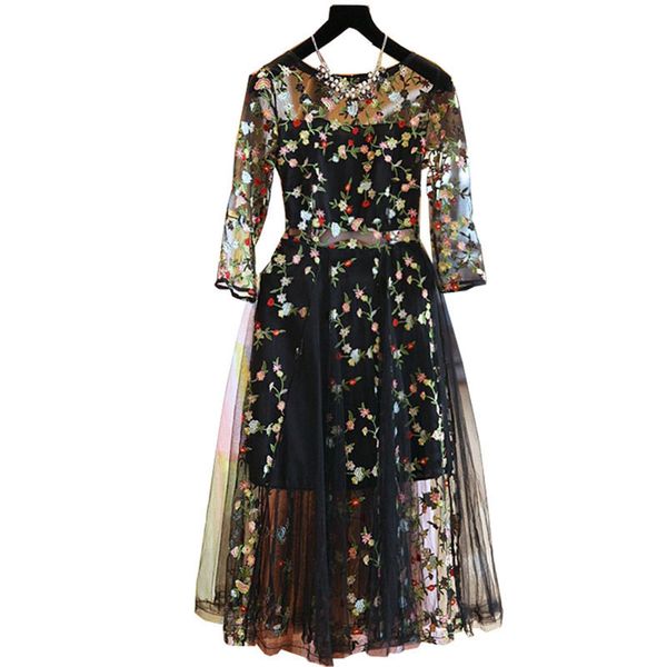 

лето плюс размер сетки вышивка сексуальный платья женщины eleganr повседневный вечернее платье o-образным вырезом платья женщин, Black;gray