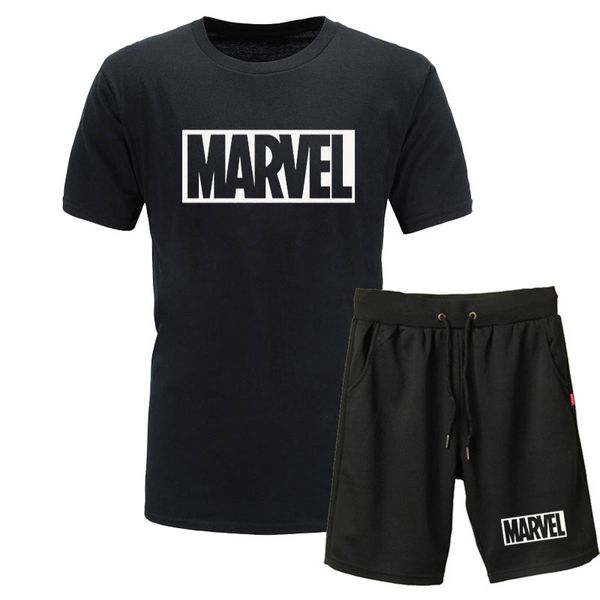 

men summer tracksuits marvel printed t shirt and shorts sets exercise fitness casual mens short sleeve tracksuit, White;black