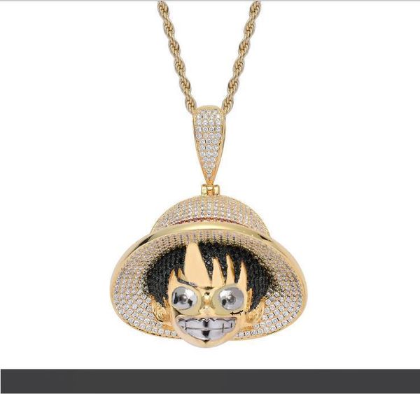 

european and american pop personality fashion hip-hop necklace cartoon character pirate pendant animation micro-zircon hip-hop pendant, Silver