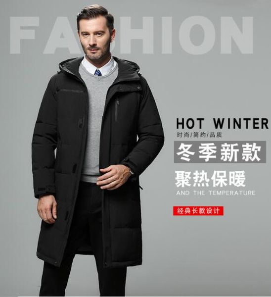 

a16 down men's long over the knee thickened middle-aged and elderly white duck down outdoor warm winter clothing winter coat, Black