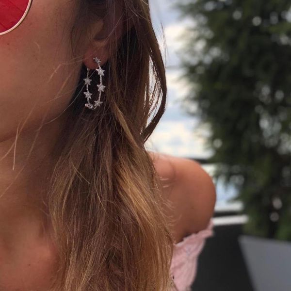 

2019 christmas gift gorgeous stunning trendy women jewelry micro pave cz star band hoop earring fashion, Golden;silver