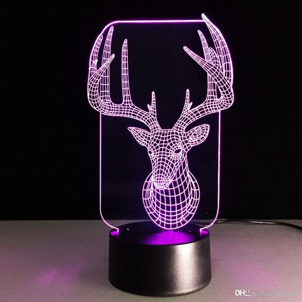 

7 Изменение цвета USB Спальня Офис Домашнее украшение сенсорный 3D LED Милу Deer Head стол