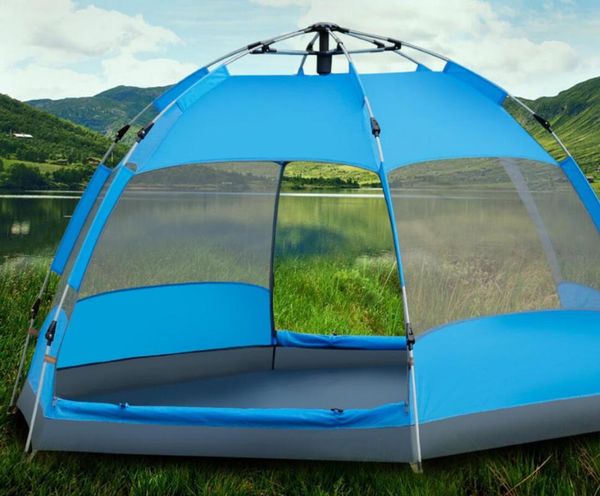 

double layer weather outdoor camping tent big tourist easy setup automatic mongolian hexagonal yurt four sides breathable