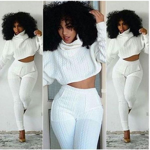 

женщины две пьесы набор knit монтажн crop tops повседневные костюмы 2 шт набор для женщин топ и брюки мода jogger set lounge s-xxl, White