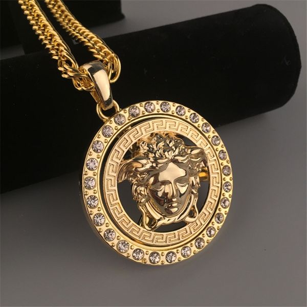 

medusa pendant necklaces with crystal tide brand alloy necklace for men hip hop style men's necklace, Silver