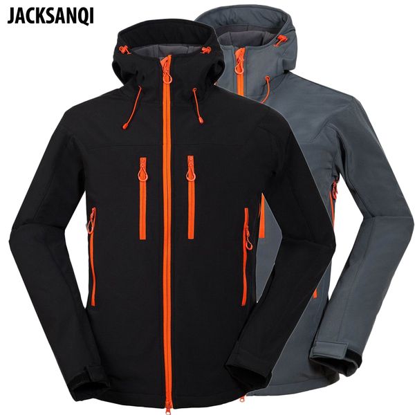 

jacksanqi men's winter softshell hiking jackets ski camping trekking jacket waterproof outdoor sports hooded male coats ra088, Blue;black