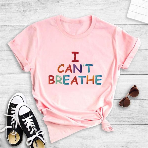 

printed round collar women's t-shirt i can't breathe i can't breathe printed round collar women's t-shirt, White