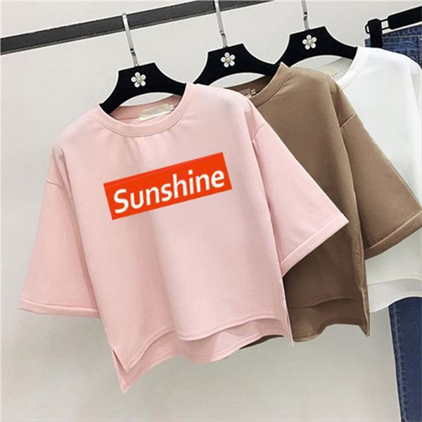 

women's short-sleeved women's 2019 summer clothes round collar t-shirt seven-sleeve loose student half-sleeve clothes, White