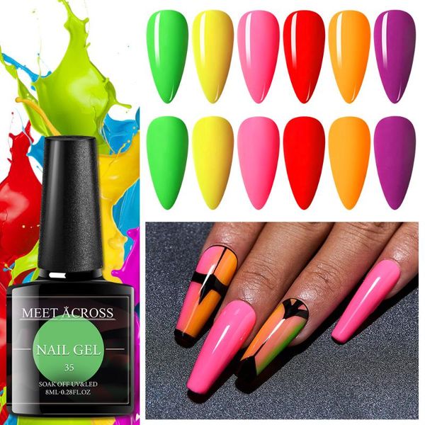 

meet across neon fluorescence color gel nail polish 8ml colorful hybrid nail gel varnish uv led soak off art, Red;pink