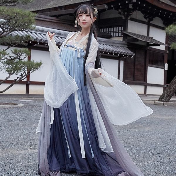 

hanfu women fairy dress white blue gradient fantasia feminina ancient chinese costume women folk festival outfit bl1972, Black;red