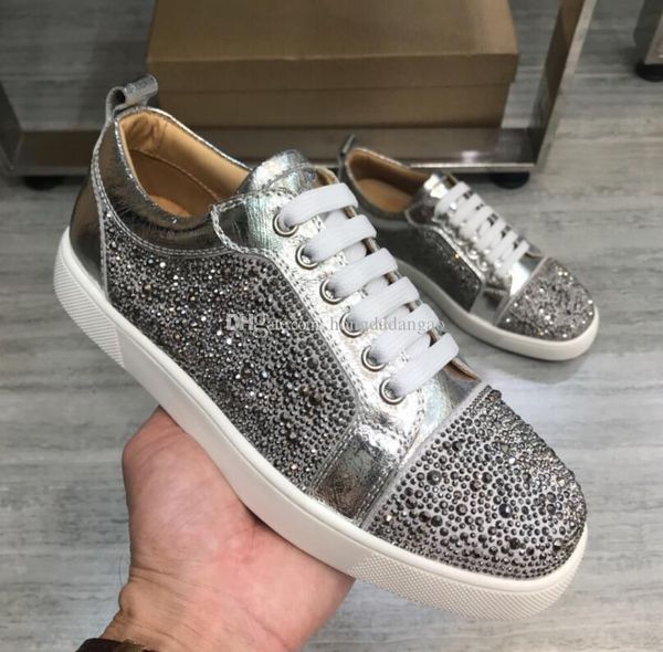 

new designer crystal man casual shoes woman sneaker fashion rhinestone low cut red black party wedding shoes drop shipping size 35-47