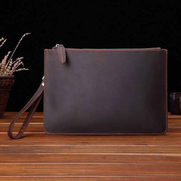 

leather handbag for men retro zipper business handbag for men