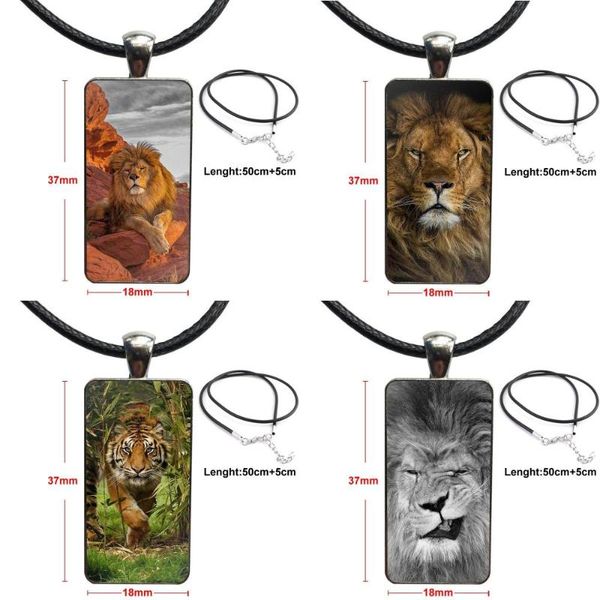 

lion face necklace with steel plated glass cabochon choker long pendant rectangle necklace for lovers girl friend gift, Silver