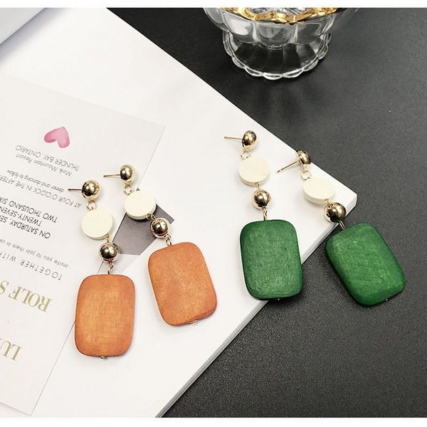

fashion wooden geometric earrings long statement earrings creative square round drop earrings women jewelry 2 style, Silver