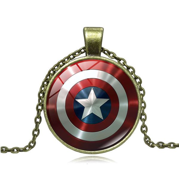 

marvel the avengers captain america shield pendant necklaces time gem glass pendant movie necklace jewelry for women men kids gifts dhl, Silver