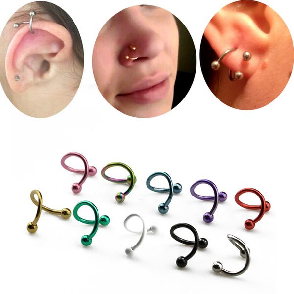 

modrsa 2pcs s shape nose labret ring stainless steel bar spiral twister tragus ear piercing helix body jewelry piercing oreja, Slivery;golden