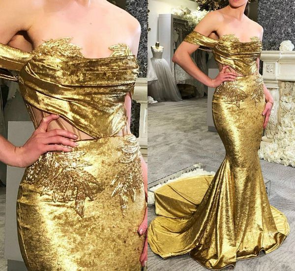 

2020 arabic aso ebi gold velvet beaded evening dresses off the shoulder mermaid prom dresses formal party second reception gowns, Black;red