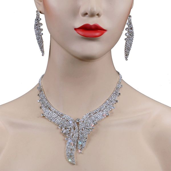 

chran fashion shining rhinestone africa wedding jewelry set for ladies elegant silver plated costume crystal necklace earrings