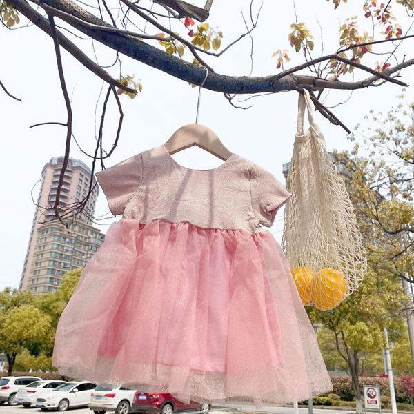 

new toddler girls dress fashion mesh stitching short sleeve princess dress kids clothing newborn baby child dresses 2020 summer, Red;yellow