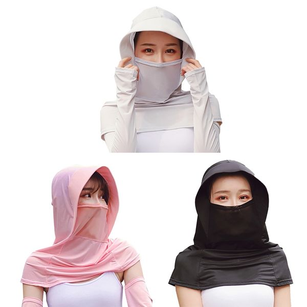 

multifunctional breathable sun cap quick drying sunshade gauze ice silk face mask hat with shawl, Black