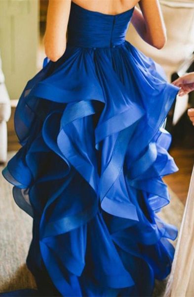 

2019 high low gown royer blue prom dresses long with ruffles vestido longo vestido de festa formal evening party dress, White;black