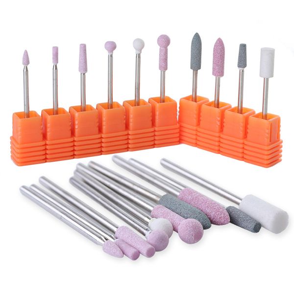 

10pcs/set cuticle remover burr nail drill manicure electric tools rotate 3/32"ceramic stone bits mills cutter accessory