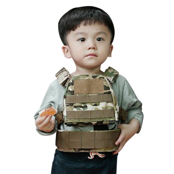 

aolikes children kids mini tactical vest with belt molle combat vest xs/s child tactical suit 4 colors, Camo;black