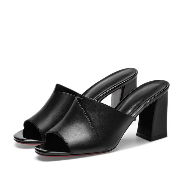 

100% cow leather flats women slippers new summer flip-flop shoes woman sandals party casual mules shoes woman, Black