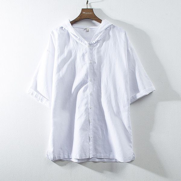 

fashion men's cotton linen solid color short sleeve men's retro t shirts blouse, White;black