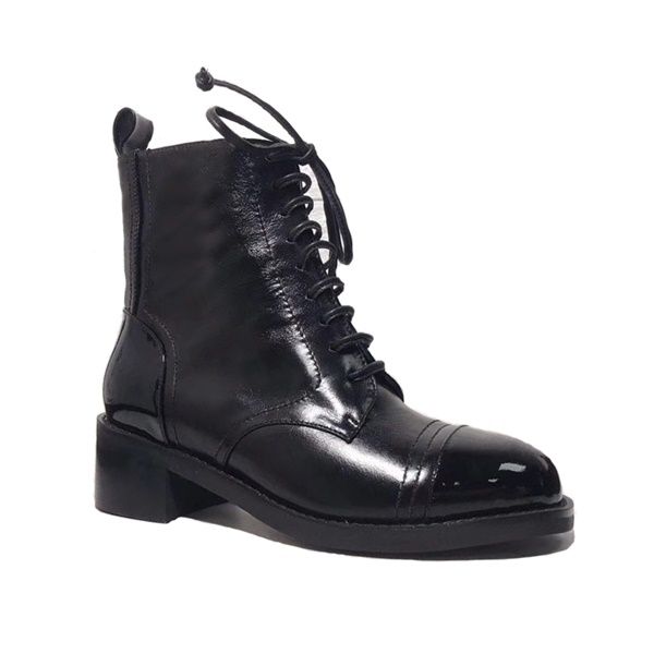

luxury women ankle boots lace-ups patent calfskin boot designer shoes black cowboy martin ankle booties real leather with box us10