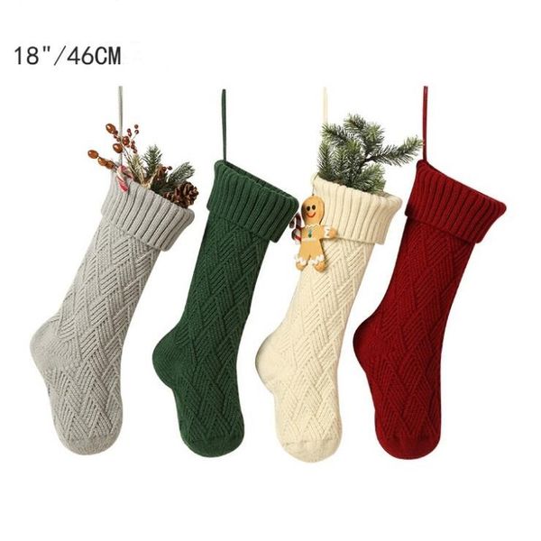 Knitted Christmas Stockings 18inch Christmas Santa Shoe Boot Suspenders Candy Gift Bag Decorations For Home Decorative Items For Christmas Designer