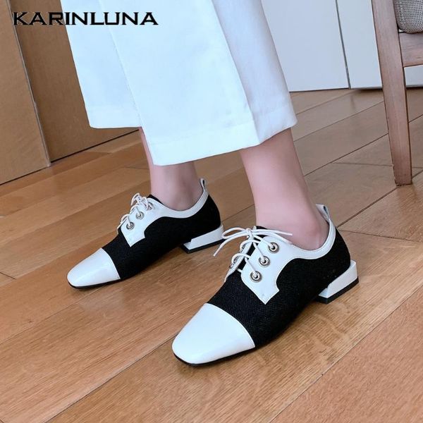 

karin new fashion patent leather shoelaces patchwork square toe women's shoes pumps, Black