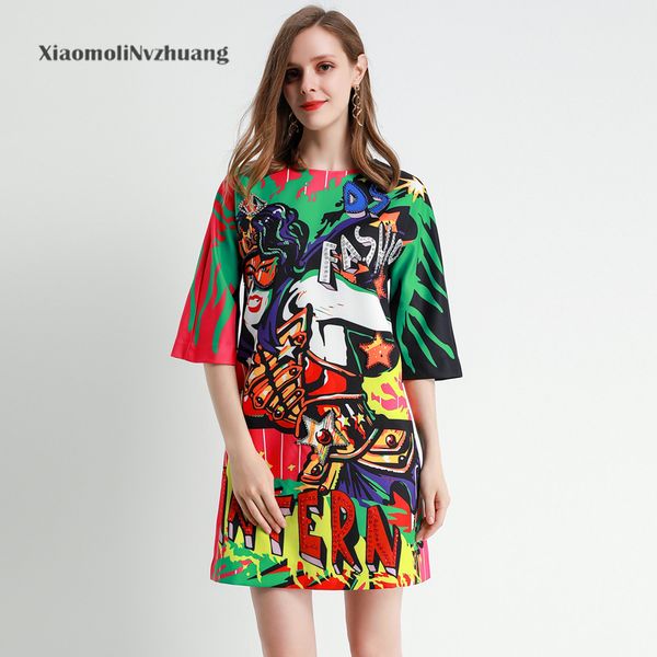 

xiaomoli модное ретро печати ниппель и цвет алмаза блок платье новый элегантный осенью 2019, Black;gray