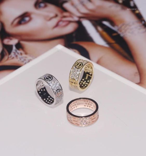 

ring threaded diamond wide version ring men and women 3 color optional1, Silver