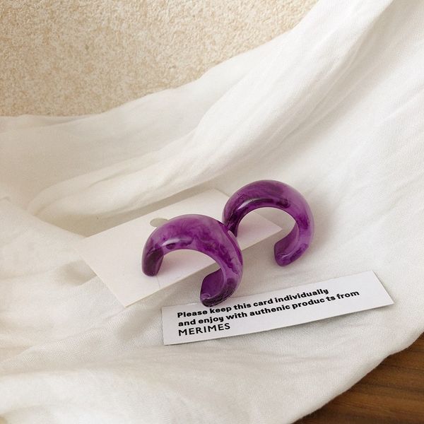 

vintage purple resin kpop aesthetic earring c-shaped hoop earrings for women fashion jewelry elegant statement oorbellen, Golden;silver